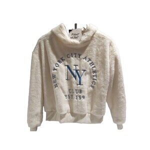 Planet Heart Fuzzy Hoodie – Size XS – Cream – NY Athletics Graphic – NWT